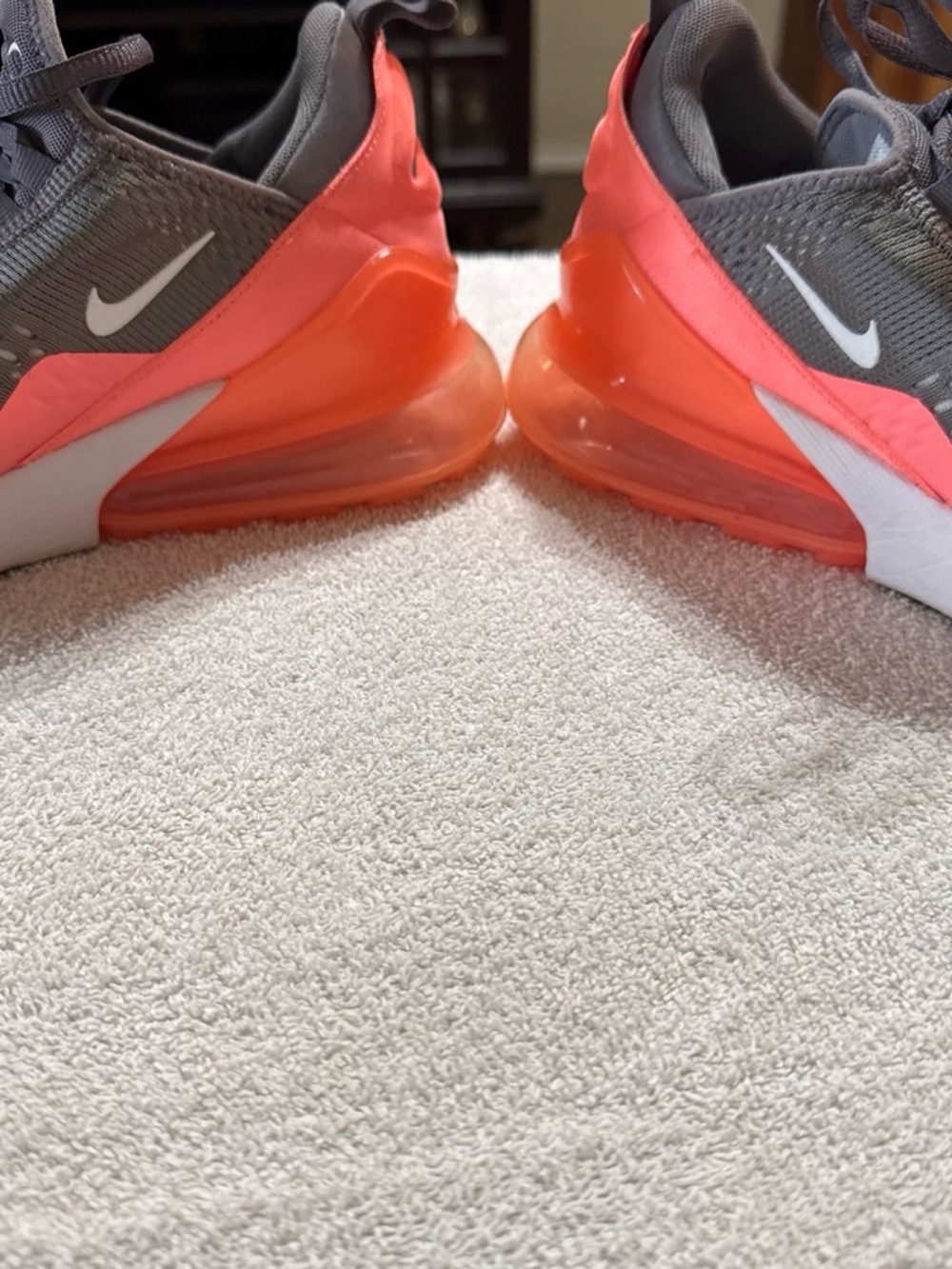 Nike Women's Air Max 270 in Gray and Coral-Orange